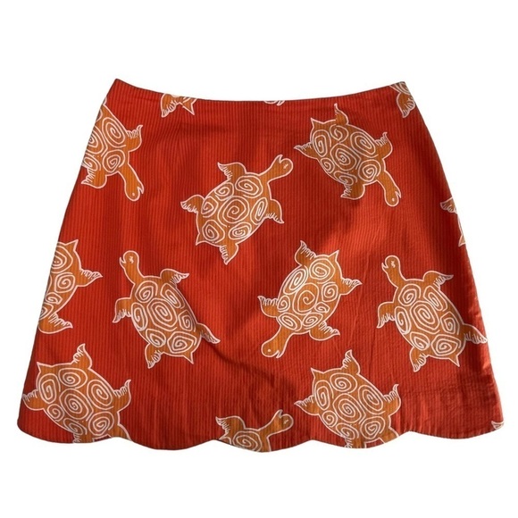 LILLY PULITZER WHITE LABEL Y2K SEA TURTLE SEERSUCKER SCALLOP HEM MINI SKIRT - Picture 3 of 13
